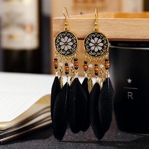 Long Tassel Handmade Bohemian Dangle Earrings( Black)